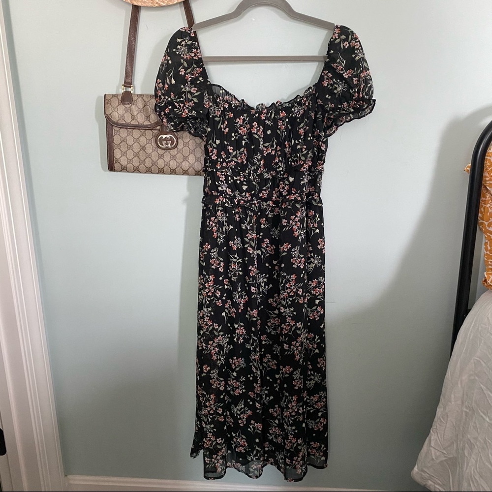 Francescas black floral midi dress